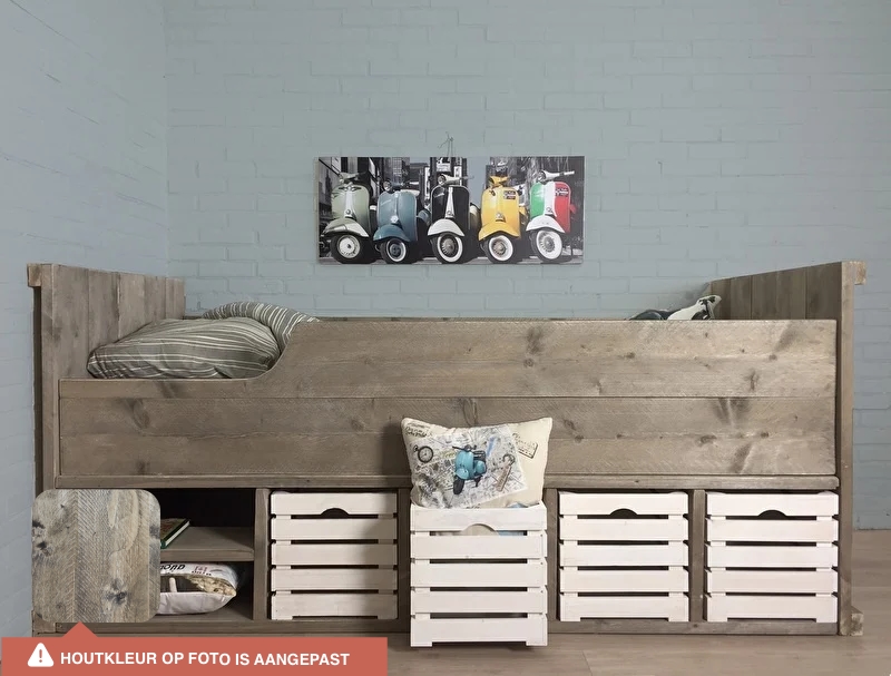 Kajuitbed Koen – Houten kinderbed met opbergruimte