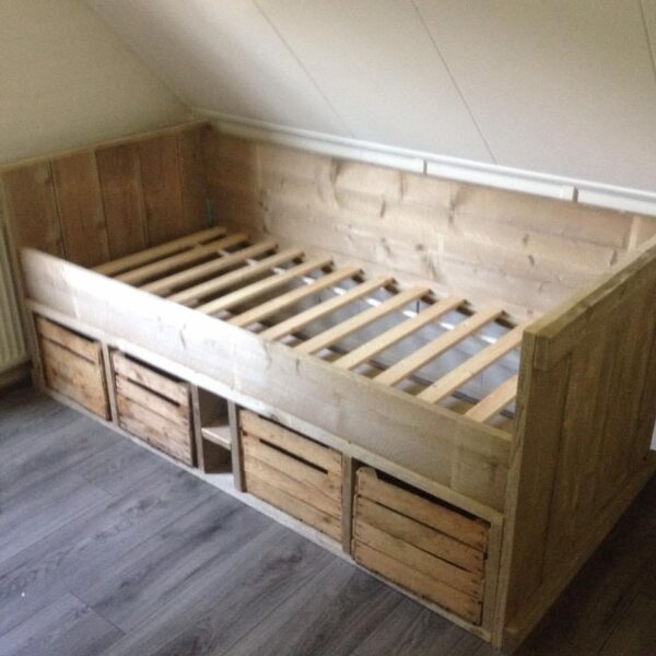 Steigerhouten Tienerbed en bedbank Toon