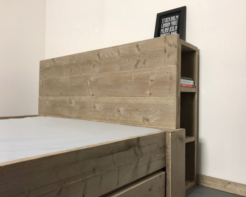 Houten tweepersoonsbed met opberglades Rosa